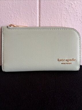 Kate Spade Mint Zip Around Continental Wallet with Gold Logo